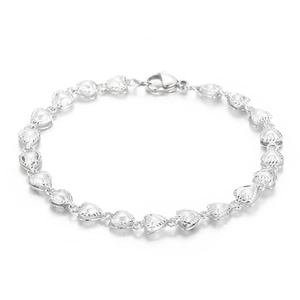 Silver heart-shaped link bracelet with a lobster clasp in minimalist stainless steel