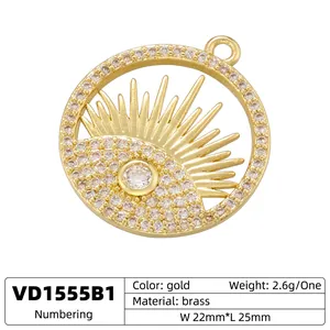 Gold brass evil eye bee pendant with clear cubic zirconia stones 22mm x 25mm size