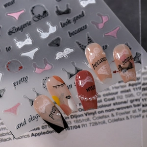 Self-adhesive 5D ultra-thin lingerie pattern nail stickers with lace and polka dot designs