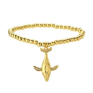 Minimalist gold beaded heart cross bracelet with crystal dolphin charm for beach wear