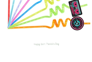 Close-up of colorful spiral straws with Love Music and Let's Party musical theme tags