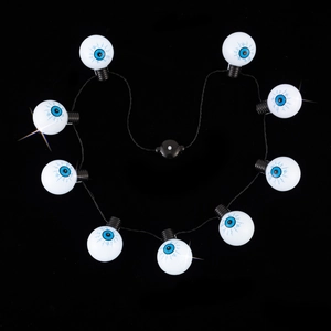 Halloween LED eyeball string lights with blue pupils and red veins on black background