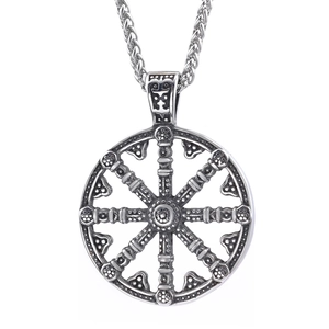 Nordic Viking Compass Pendant in silver stainless steel with vintage textured finish