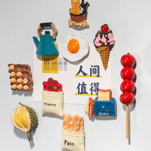 Creative 3D resin fridge magnets featuring 10 realistic food and kitchen miniature styles