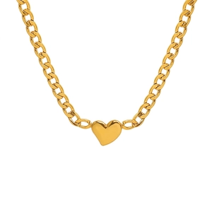 Heart Pendant Necklace Titanium Steel 18K Gold Plated Cuban Curb Chain Minimalist Niche Design Clavicle Chain For Women