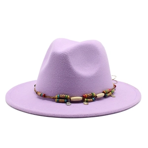 Chapeau Fedora À Bord Large Avec Bande De Perles Bohémiennes Pendentifs En Métal Style Ethnique Vintage