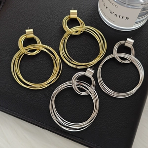 Geometric Multi Layer Hoop Earrings For Women Minimalist Iron Metal Dangle Earrings With Silver Earring Post