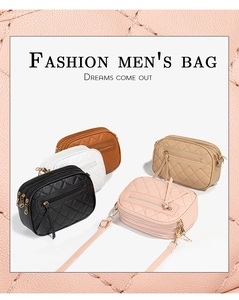 Quilted faux leather crossbody bags displayed in black, white, brown, khaki, and pink
