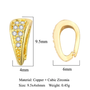 Gold-plated copper cubic zirconia pinch bail with dimensions for jewelry making