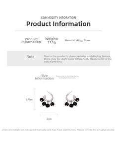 Detail view of silver drop earrings with black glass beads, 3.4cm height, 11.1g weight