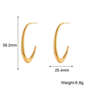 Polished gold stainless steel V-shaped hoop earrings with size 58.2mm by 25.4mm