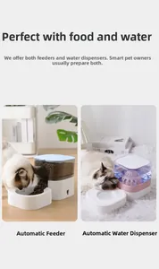 Dual pet station detail showing gravity-fed automatic food feeder and water dispenser system
