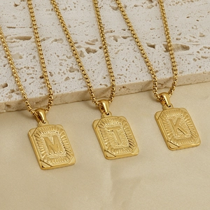 Stainless Steel 18K Gold Plated Letter Pendant Necklace Square Initial Box Chain Fashion Jewelry For Men Women
