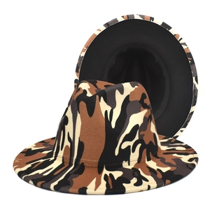 Fashionable camouflage wool felt fedora hat with wide brim and classic camo pattern