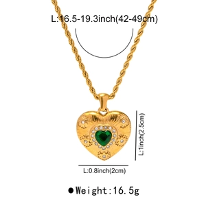 Golden heart pendant necklace size details with 42-49cm chain and green zircon stone