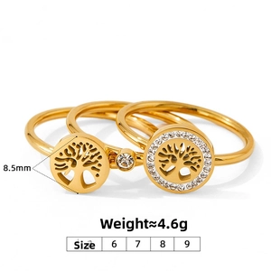 Detailansicht des Lebensbaum Ring-Sets in Gold mit Maßen und Gewichtsangabe