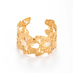 Adjustable gold butterfly hollow open cuff bracelet made of 304 stainless steel for women