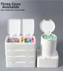Three sizes of white dustproof desktop organizers for cotton swabs and hair accessories