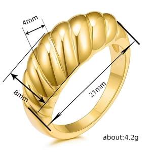 Golden twist croissant dome ring with dimensional measurements and detailed weight
