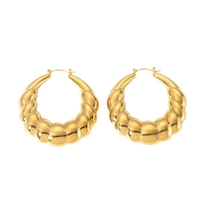 Polished 18K gold plated chunky twisted hoop earrings for women on a white background