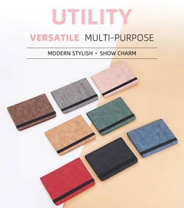 Close-up of leather passport covers in eight colors with RFID blocking and elastic straps