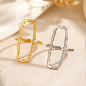 Minimalist rectangular 18K gold and silver plated stainless steel adjustable rings