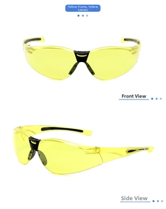 Front and side view of yellow frame cycling glasses with high-contrast tinted lenses