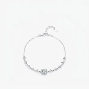 Square Halo Moissanite Bracelet 925 Sterling Silver Adjustable D Color VVS1 Clarity Sparkly Fashion Jewelry For Women