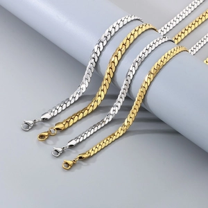 Flat Cuban link necklace in gold and silver finish with secure lobster clasp closure