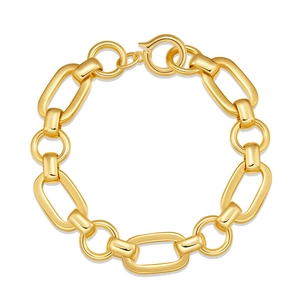 Minimalist chain link bracelet in 18K gold finish with circular ring clasp for women
