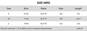 Tableau des tailles pour robe sexy avec mesh incluant mesures de buste taille et hanches