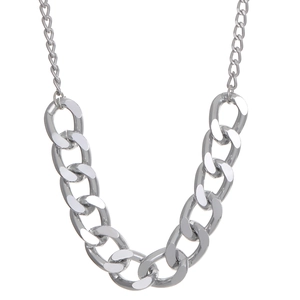 Polished silver chunky curb chain choker necklace for women on white background