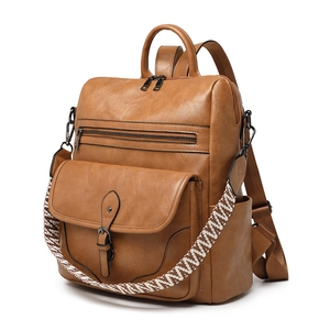 Women Retro PU Leather Backpack Large Capacity Vintage Shoulder Bag Multi Pocket Casual Travel School Girls
