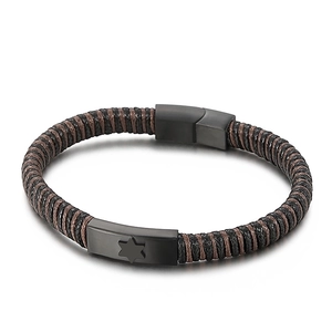 Bracelet tressé pour homme style hip hop avec étoile hexagramme en acier noir mat