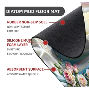 Detailed cross-section showing non-slip rubber base and absorbent floral layer