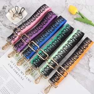 Adjustable Shoulder Strap For Bags Polyester Webbing Replacement Wide Belt With Metal Swivel Hooks Ethnic Flame Pattern