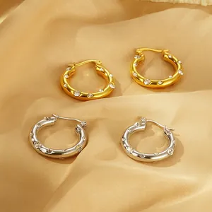 Hoop Earrings Stainless Steel Inlaid Rhinestone U Shaped Elegant Vintage Minimalist Jewelry For Women