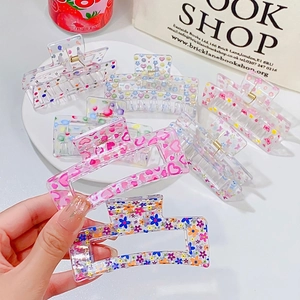 Transparent Acrylic Hair Claw Clip Floral Butterfly Print Rectangular Hollow Shark Clamp For Women Sweet Hair Accessory