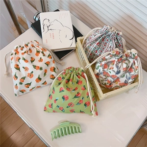 Floral print cotton drawstring storage bags in four vintage oil painting patterns