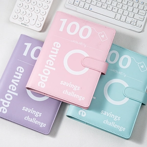 A5 PU leather 100 envelope savings challenge binder in pink, purple, and light blue