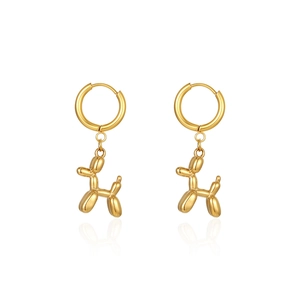 Balloon Dog Dangle Hoop Earrings Stainless Steel High Polished Metallic Glossy Artistic Trendy Jewelry For Women