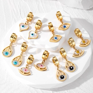 Vintage Evil Eye Dangle Hoop Earrings Stainless Steel Gold Plated Water Drop Heart Shape Protective Charm For Women
