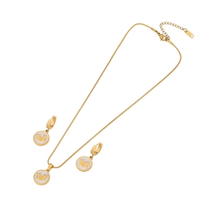 Golden stainless steel necklace and butterfly pendant earrings set for women