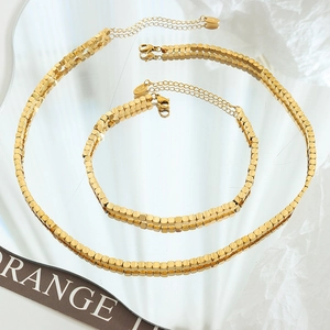 Minimalist gold S925 sterling silver square pendant necklace and bracelet jewelry set