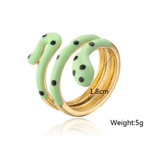 Detail view of gold-plated snake ring with green enamel, inner diameter 1.8cm, weight 5g