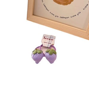 Cute purple fabric strawberry hair ties with green leaves and plaid card packaging