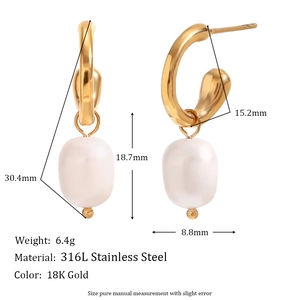 18K gold plated stainless steel hoop earrings featuring natural freshwater pearls