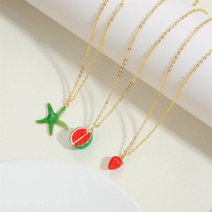 14k gold plated necklaces with enamel watermelon, strawberry and starfish charms