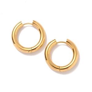 Double layered solid stainless steel gold hoop earrings in a minimalist fashion style