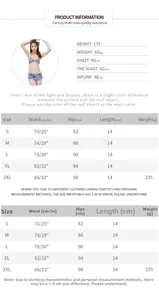Detaillierte Größentabelle für Damen-Jeans-Shorts mit Modelmaßen und Maßen in cm